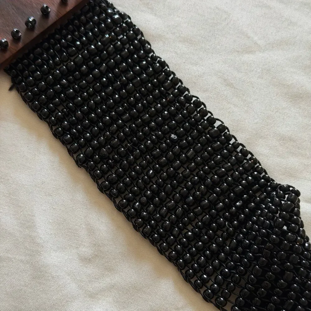 Black Beaded Wooden Buckle Belt Plus Size OS Stretchy Boho Forest Fairy Y2K 2000